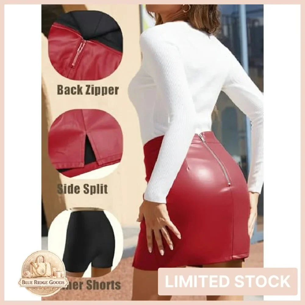 Faux Leather High Waisted Bodycon Pencil Mini Skirt with Shorts Y2K Chic